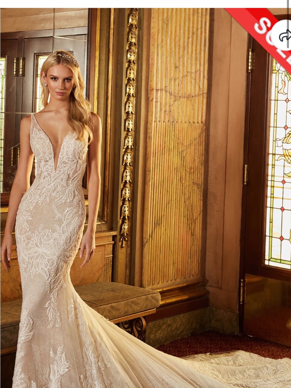 Lace Plunging V-Neck Bridal Chemise in Ivory